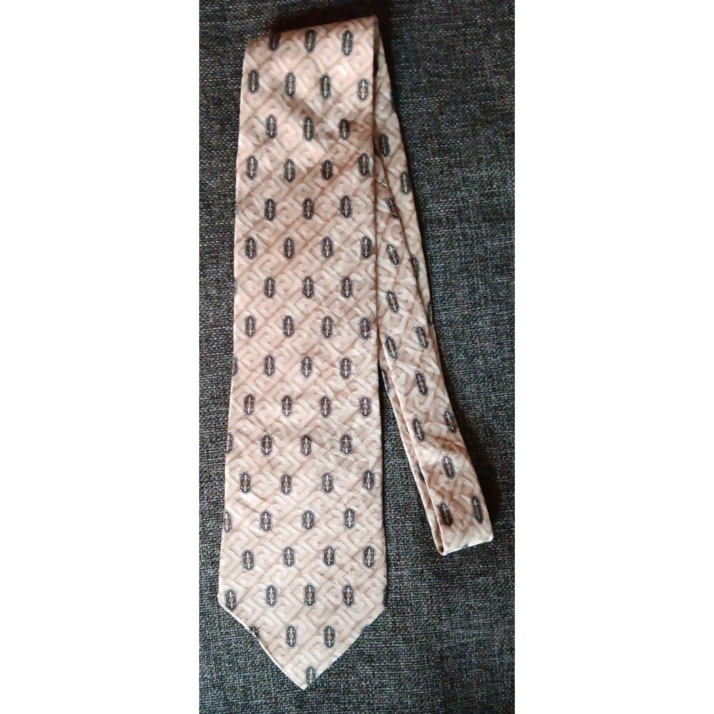 Tie 70s 80s 90s Y2K Mens Villa Bugatti Beige 4 Wide 58 Long